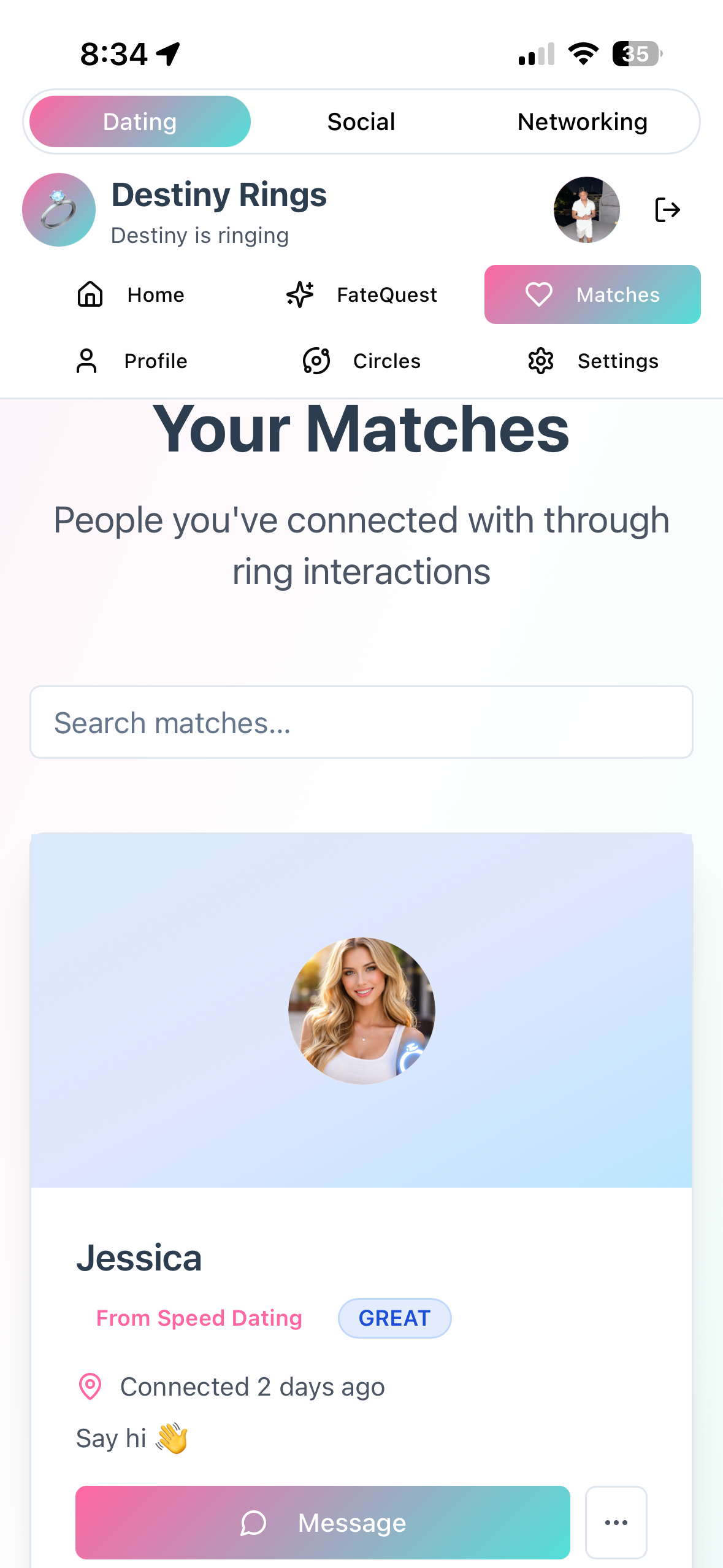 Matches screen