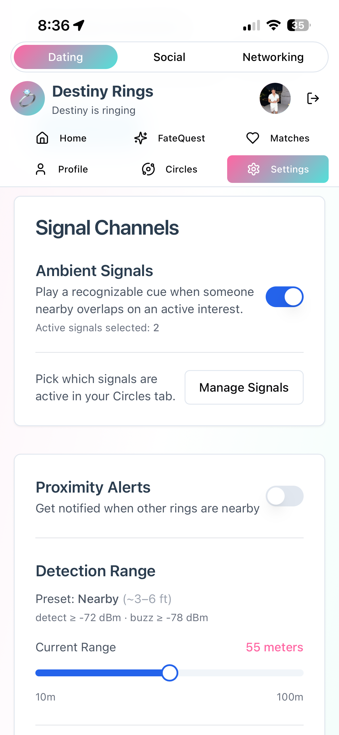 Settings screen
